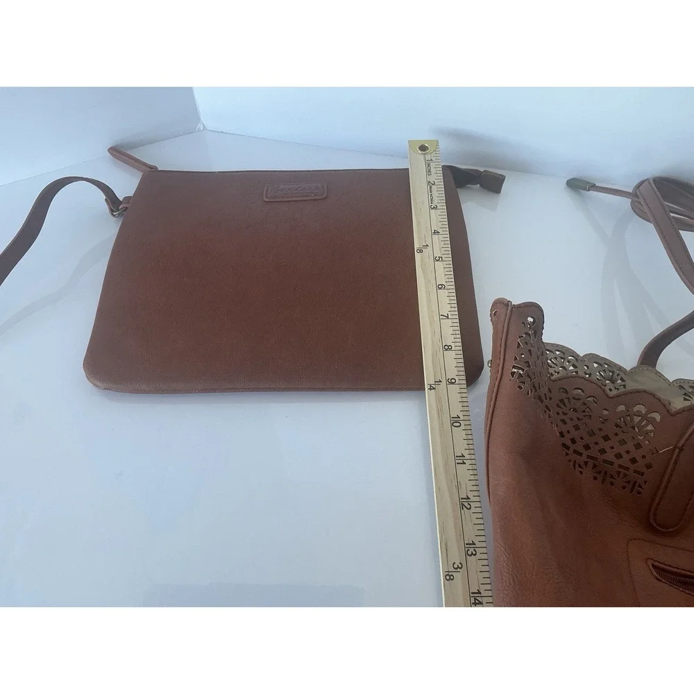 American West Bandana Tote Bag Brown Faux Leather Laser Cut Purse‎